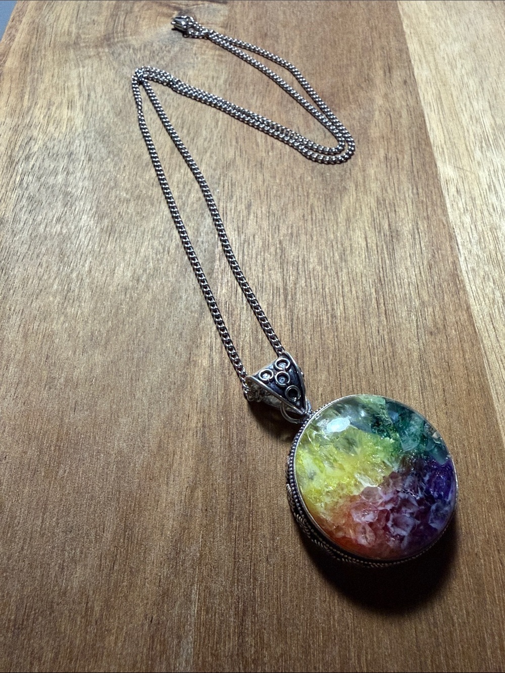 Rainbow Quartz Sterling silver 925 stamped pendant with stainless steel chain - Picture 2 of 5